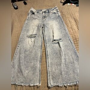 Risen 15/32 ACID WASHED WIDE LEG DISTRESSED JEANS